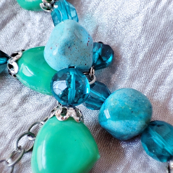 Art Sea Glass Stone Silver Tone Stephan & Co Green Turquoise Color Necklace NWT - Picture 9 of 15